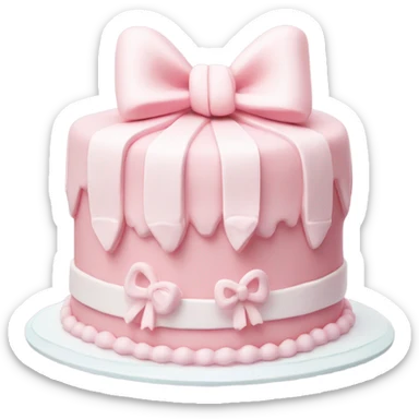 Pastel pink heart shaped cake with fancy white icing and bows sticker