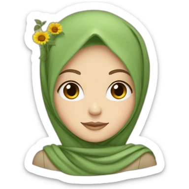  A white girl wearing a hijab carrying Sunflower rose sticker