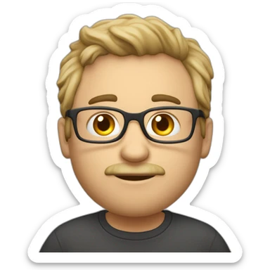 homme 50 ans un peu gros avec des lunnettes une calvitie et un t shirt avec écrit jalix dessus sticker