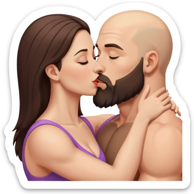 Muscular Bald man with a beard passionately kissing his young brunette wife  sticker