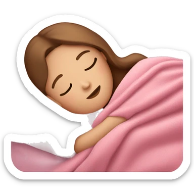 White girl with brown hair sleeping with pink blanket sticker