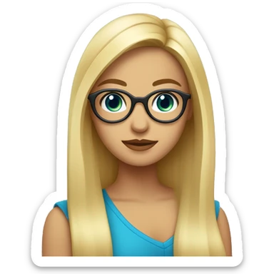 chica rubia con ojos azules, pecas y gafas redondas en posición de pie sticker