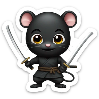ninja black color rat with katana sticker