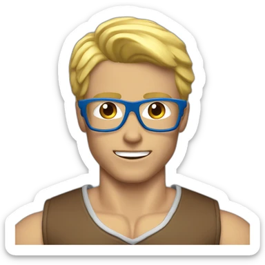 Blond man blue eye glasses muscle eat hazelnut sticker
