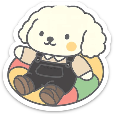 Add to the character the black jumpsuit, beige collared shirt, and brown sneakers exactly as in the reference images, keeping the original character's style and line art unchanged, with no alteration to the character's visual or colors, only adding the clothing. The background should be transparent for WhatsApp sticker use. sticker