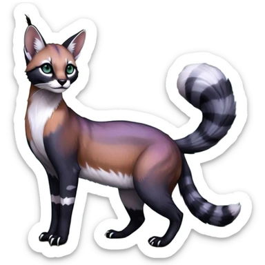 Colorful dark black gloomy spooky pointy foggy smoky points-marked white glorious iridescent divine exotic cute cool beautiful beautiful fantasy-caracal-civet-genet-sergal-vernid-Cacomistle-Trico-oncilla-animal-Fakémon-hybrid-fursona (full body) sticker