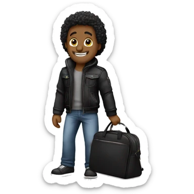 Chico con laptop y bolso, de pelo negro y piel blanca sticker