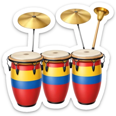Colombian salsa music instruments - congas, trumpet, and timbales with Colombian flag colors sticker