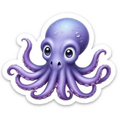 Cinematic Cute Baby Octopus Portrait Emoji, Head tilted slightly in a curious and endearing way, featuring a smooth, rounded light blue-purple body with enormous, sparkling eyes filled with warmth and innocence, delicate tentacles curling playfully, Simplified yet irresistibly adorable features, highly detailed, glowing with a soft, dreamy marine glow, high shine, affectionate and gentle, stylized with a touch of whimsical deep-sea charm, soft glowing outline, capturing the essence of a tiny, inquisitive octopus that looks ready to gently drift into your heart! sticker