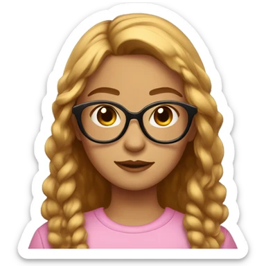 girl with medium hair with pink underlights and light brown hair on top with brown glasses and honey color e sticker