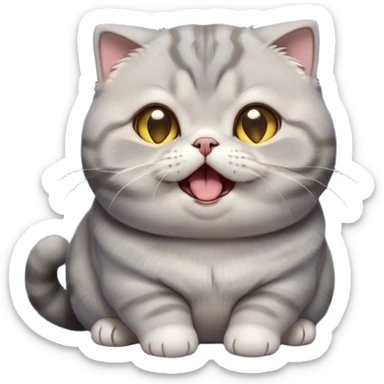 Cinematic Cute Chubby Grey Munchkin Scottish Fold Cat Portrait Emoji, Adorable folded ears and tiny, stubby legs making it irresistibly cute, round and plump body, head tilted playfully and yawning, sleek soft grey fur with subtle blue undertones, big, sparkling yellow eyes, Simplified yet adorable features, highly detailed, glowing with a warm, friendly glow, high shine, curious yet calm, stylized with a touch of whimsy, bright and endearing, soft glowing outline, capturing the essence of a mischievous yet loving and lazy kitty with its signature folded ears and tiny legs, so cute it feels like it could stretch out of the screen and cuddle! sticker