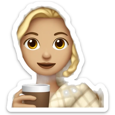 Light-skinned Blonde Girl wrapped in a blanket with a cup of cocoa sticker