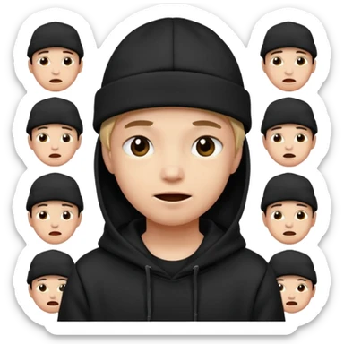 Criei um emoji utilizando boné preto e moletom preto com várias expressões  sticker