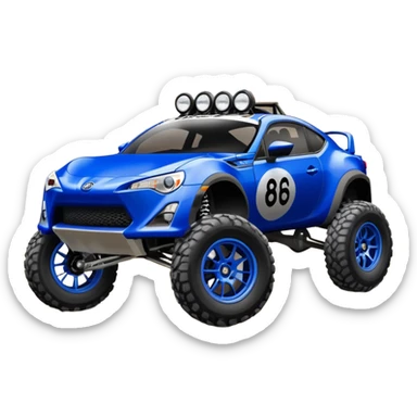 2013 scion fr-s ultramarine off road 4wd monster Baja dessert stadium racer number 86 with large fancy silver wheels and long travel suspension  sticker