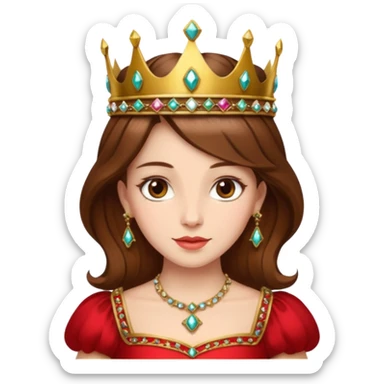 Renaissance lady – brown hair in jeweled crown, red dress with gold trim sticker