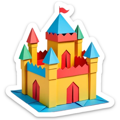 3D render of Cardboard Box Castle made entirely of folded origami paper, sharp creases, cardboard texture, matte finish, visible paper grain, craft aesthetic, Apple emoji style, isolated on white background --v 6.0 sticker