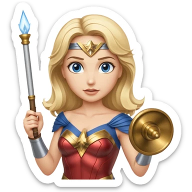 Blonde blue eyes Wonder Woman holding bell and short white conductor baton sticker