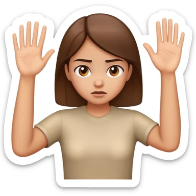 girl looking annoyed, palm raised to signal stop sticker