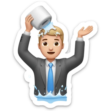 cartoon office worker holding a toilet above his head, water splashing down sticker