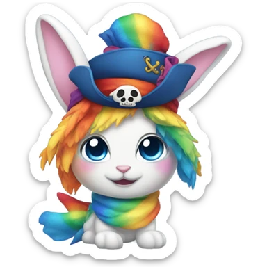 rainbow bunny with rainbow fishtail tail and big blue eyes wearing rainbow pirate clothes sticker