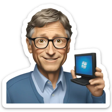 bill gates holding an HP PC sticker