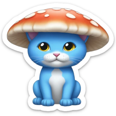  Cute Blue Cat without ears wearing a mushroom cap carrying a stock sticker