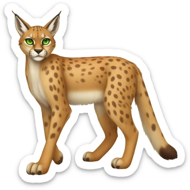 spotted Lynx-Caracal-Fakemon-hybrid with orange points, green eyes brown toes, and short tail, full body sticker