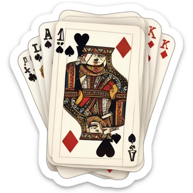 a hand of cards with an ace of diamonds, king of clubs, queen of hearts, and jack of spades sticker
