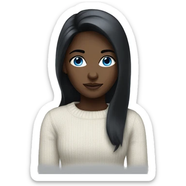 the girl is dark-skinned with long black straight hair with blue eyes in a white sweater sticker