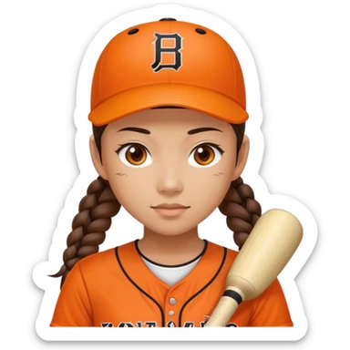 Softball player braids brunette hair Asian with orange letters kit sticker