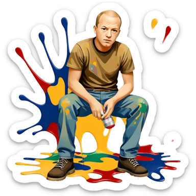 Jackson pollock flicking paint on the floor sticker