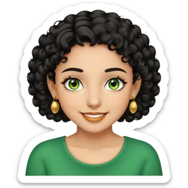 girl showing happiness, medium skin tone, short curly black hair, gold earrings, green eyes Minimal emoji showing happiness, medium skin tone, short curly black hair, gold earrings, green eyes sticker