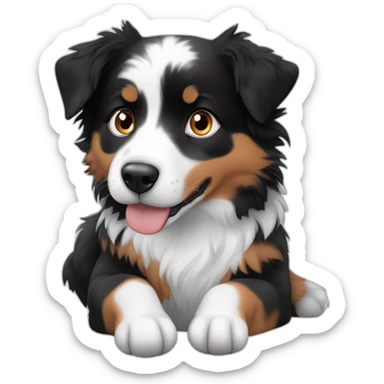 black, white and fire with blue eyes mini australian shepherd sitting sticker