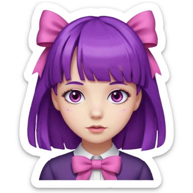 girl with bangs and purple hair and pink hairbow on the side of head sticker