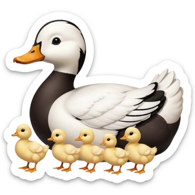19 white pekin ducks and 1 black pekin duck with 14 small baby chickens sticker