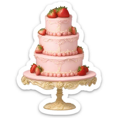 vintage rococo three tier highly detailed pale pink cake with strawberries sticker