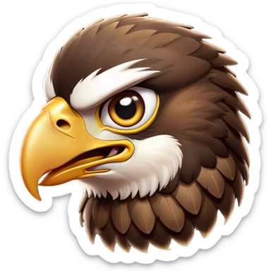Cinematic Comical Hawk Portrait Emoji, Head tilted dramatically with an exaggeratedly shocked expression, featuring a sharply defined beak and wide, comically expressive eyes full of playful disbelief, Simplified yet hilariously expressive features, highly detailed, glowing with a slightly sassy glow, high shine, dramatic yet playful, stylized with an air of cheeky aerial mischief, soft glowing outline, capturing the essence of a meme-worthy hawk that looks ready to side-eye its way into viral fame! sticker