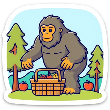 Make a sasquatch stealing from a picnic basket 
 sticker