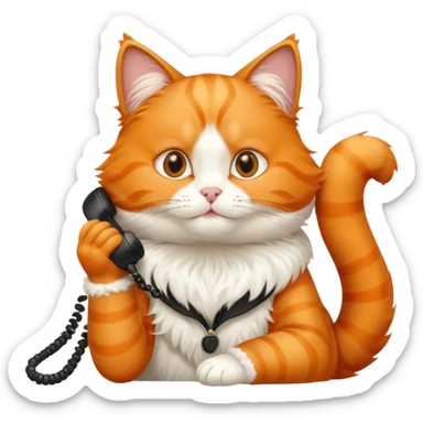 The orange cat is sitting and making a phone call. sticker