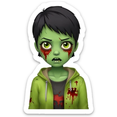 Zombie girl with black short hair in zombie green sticker