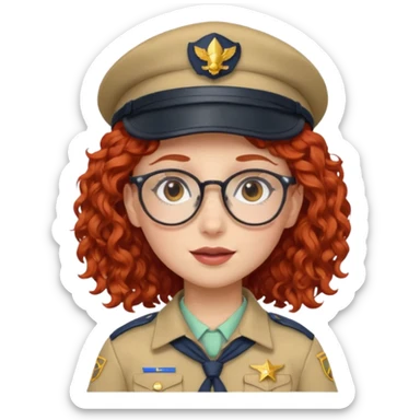 scout girl with red curly hair and uniform and hat and glassess sticker