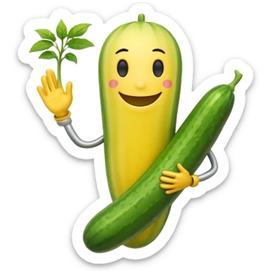 Android smiley face yellow body holding a cucumber upwards by his yellow hand sticker