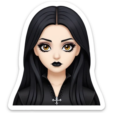 black hair, gothic, baddie,pretty, brown eyes, makeup, black eyeliner, long hair sticker