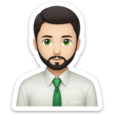 Man with a short full beard, Styled hair, Best looking man in the planet, onepiece style dark hair, green eyes, more anime style more maskulin. Wearing a white formal shirt, first buttons open sticker