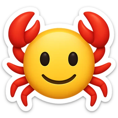 yellow face with red crab claws, digital illustration, emoji style, no background sticker