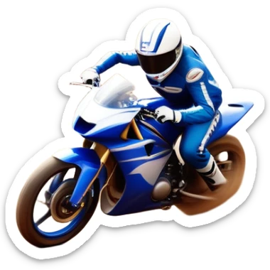 A high-speed racing car or motorcycle zooming down a track, leaving a trail of dust and excitement. The scene conveys energy and adrenaline, with blurred motion showing the speed and precision of motorsport, set against a dynamic racing track backdrop. sticker