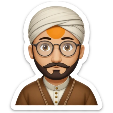 A kashmiri  criminal daku whose white face is somewhat triangular and little facial hair wears specs sticker