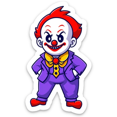 demonic clown wearing a leisure suit, bald with different horn styles sticker