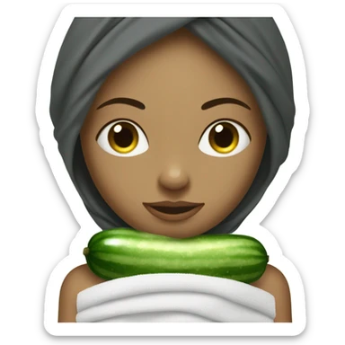 a girl with a towel on her head and cucumbers on her eyes sticker