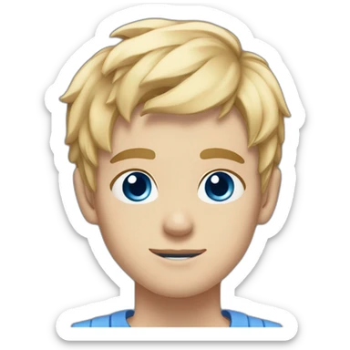19-year old boy with short blonde hair and blue eyes, vertical white scar on face sticker